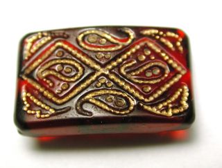 Antique Ruby Glass Button Fancy Design W/ Gold Luster photo