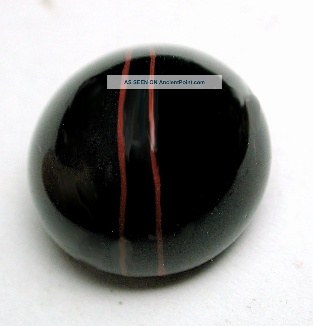 Antique Glass Waistcoat Button Glossy Black Dome W/ Red Stripes Buttons photo