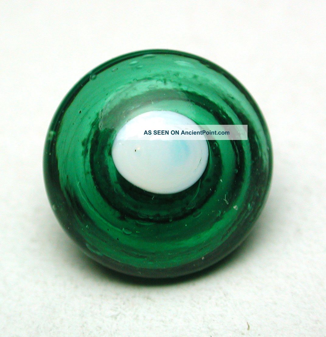 Antique Charmstring Glass Button Green Dome W/ Whit Dot Swirl Back Buttons photo