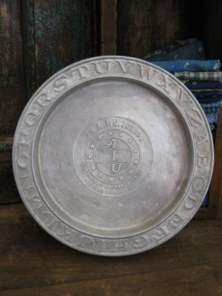 Antique Metal Abc Alphabet Plate Advertising The American Insurance Union 1932 photo