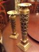 Pair Inlaid Red Stone Heavy Brass Candle Sticks Other photo 1