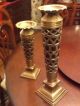 Pair Inlaid Red Stone Heavy Brass Candle Sticks Other photo 2