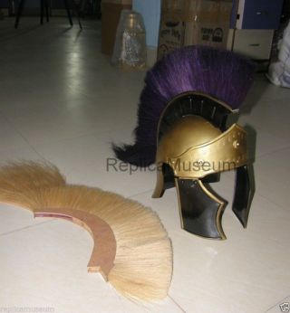 Greco Roman Armor Helmet With Purple And White Plume Greek Armor Helmet photo