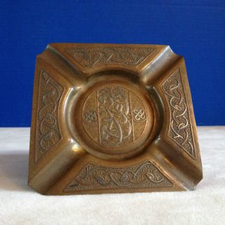 Vtg Antique Islamic Brass Bronze Ashtray Silver Copper Overlay Tray Mixed Metals photo