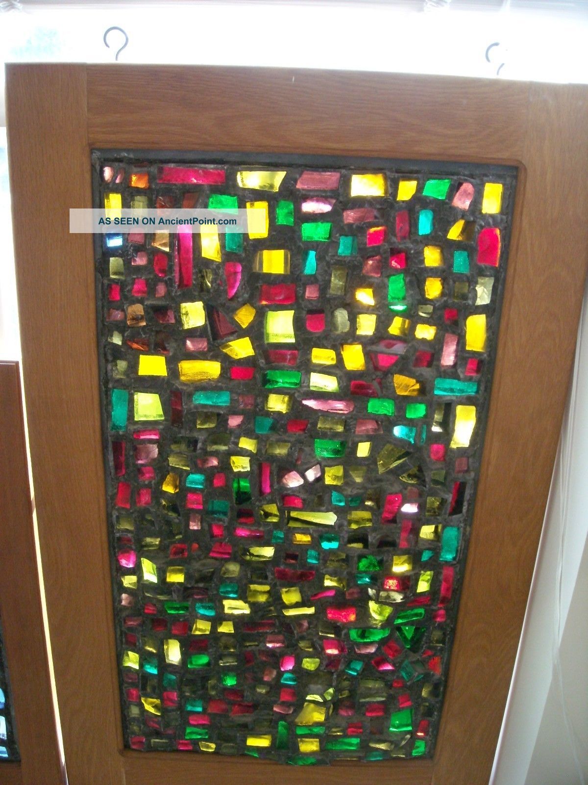 Stained Glass Mosaic Dalle De Verre Window Framed In Oak 1940-Now photo