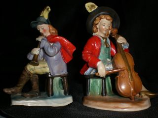 Pair Antique Porcelain Musicians Figurines Wales Made In Japan Horn Cello Player photo