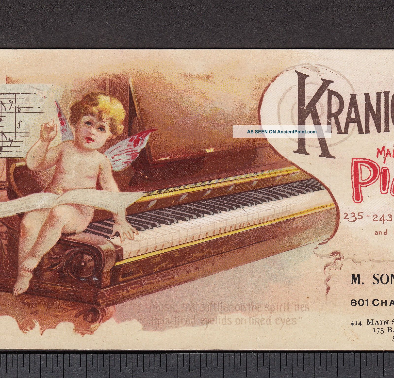 Ca.  1894 Kranich & Bach Piano Co New York Fairy Cherub Advertising Blotter Card Keyboard photo