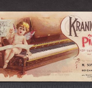 Ca.  1894 Kranich & Bach Piano Co New York Fairy Cherub Advertising Blotter Card photo
