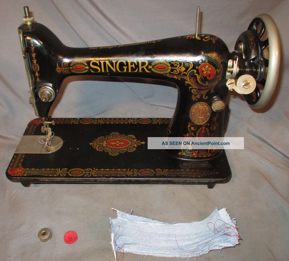 Serviced Antique 1919 Singer 66 Red Eye Treadle Sewing Machine Works See Video Sewing Machines photo