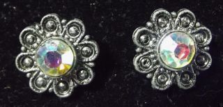 Vintage Buttons Aurora Borealis Ab Of 2 Multi Color Glass Rhinestones photo