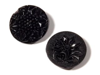 (2) Rare 27mm Czech Art Deco Vintage Geometric Flower Black Glass Buttons photo