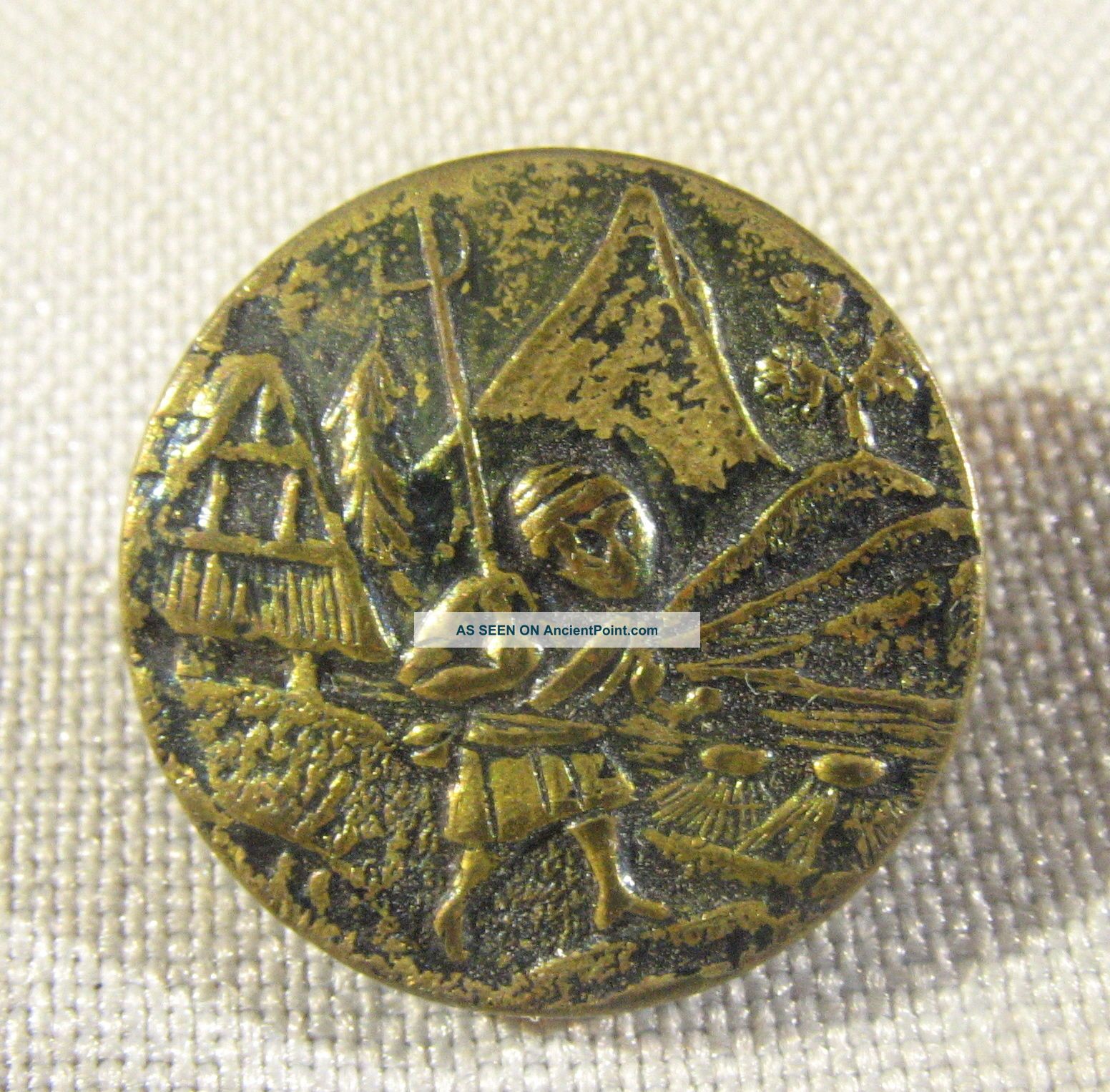 Antique Victorian Oriental Flying A Kite Shank Brass Button Parisianne Industrie Buttons photo