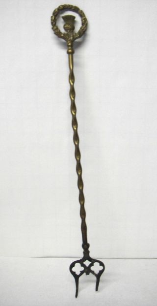 Antique Brass Hearth Toasting Fork W/ Scottish Thistle Design photo