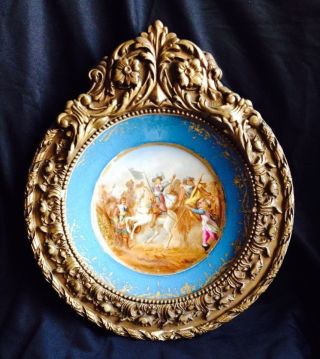 Antique Sevres Style Hand Painted Charger Battle Scene Framed photo