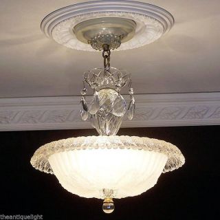 505 Vintage 40s Ceiling Light Lamp Fixture Glass Chandelier Re - Wired photo