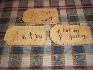 Primitive Fabric Gift Tags: Stitched With Greetings: 5 
