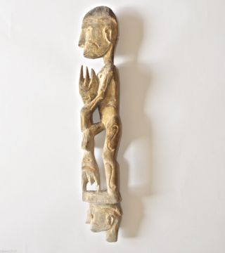 Tribal Artifact Carving Sculpture Of Male Figure Standing On Ancestor’s Head L23 photo