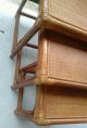 Vtg Tiki Set Mid - Century Modern Rattan Bamboo Leather Stacking Nesting Tables Post-1950 photo 5