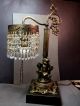 Awesome Antique Brass & Iron Cherub Table Lamp W/crystals,  Early 1900 ' S Victorian photo 3