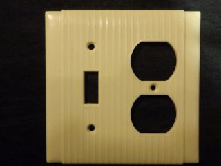 Vintage Uniline Bakelite Ivory Ribbed Switch Plate Outlet Cover Combo photo