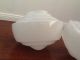 Set Of 2 Vintage 30s Art Deco Industrial White Glass Shade Pendant 5 
