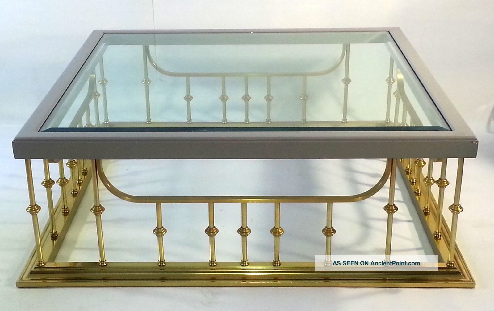Late Mid - Century Large Brass,  Wood And Glass Coffee Table Mid-Century Modernism photo