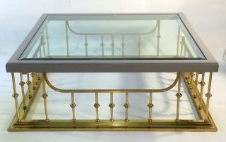 Late Mid - Century Large Brass,  Wood And Glass Coffee Table photo