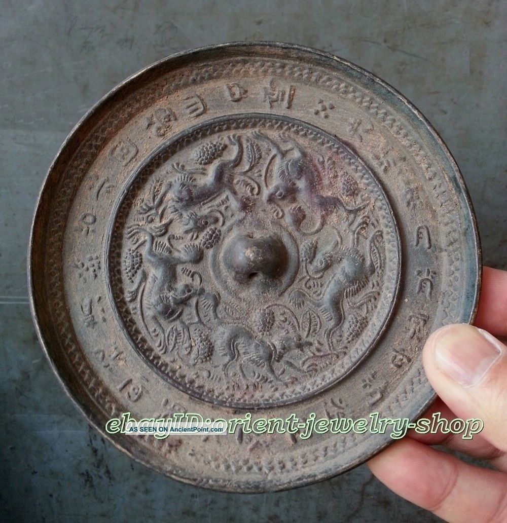 Collectables Dynasty Old Chinese Bronze Mirror Statue Dragons photo
