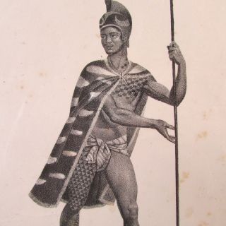 Hawaii Warrior In Kings Dress With Classic Feather Cape - C1838 Plate 13 Rare photo