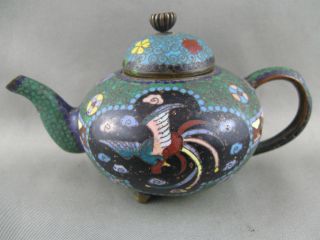 Antique Oriental Cloisonne Enamel Mini - Teapot With Phoenix And Butterflies photo