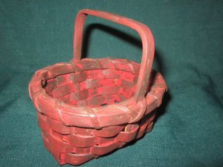 Primitive Miniature Red Painted Antique Splint Woven Small Basket photo