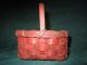 Primitive Miniature Red Painted Antique Splint Woven Small Basket Primitives photo 5