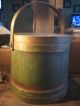 Lg.  Size Antique Firkin Bucket In Apple Green Paint - All. Primitives photo 2