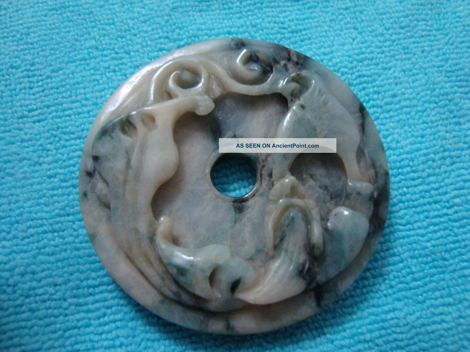Antique Chinese Qing Dynasty Large Jadeite Jade Carved Dragon Pendant Plaque Necklaces & Pendants photo