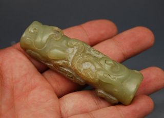 Chinese Old Jade Carved Dragon Phoenix Le Zi Size :3.  0 X 1.  0 X 0.  8 Inch 62 G photo