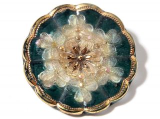 (1) 27mm Rare Antique Victorian Czech Fancy Gold Gilt Lacy Glass Flower Button photo