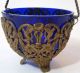 Bronze Art Nouveau Grape Vine Wedding Basket Blue Glass - Love Birds - Flower Girl Metalware photo 10