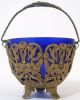 Bronze Art Nouveau Grape Vine Wedding Basket Blue Glass - Love Birds - Flower Girl Metalware photo 11