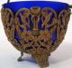Bronze Art Nouveau Grape Vine Wedding Basket Blue Glass - Love Birds - Flower Girl Metalware photo 1
