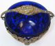 Bronze Art Nouveau Grape Vine Wedding Basket Blue Glass - Love Birds - Flower Girl Metalware photo 3