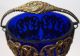 Bronze Art Nouveau Grape Vine Wedding Basket Blue Glass - Love Birds - Flower Girl Metalware photo 4