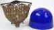 Bronze Art Nouveau Grape Vine Wedding Basket Blue Glass - Love Birds - Flower Girl Metalware photo 6