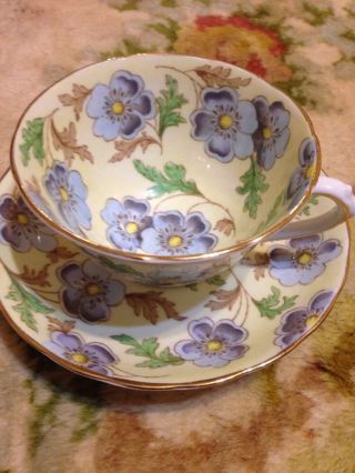 Tuscan Tea Cup & Saucer Handpainted Floral Pattern Pail Yellow Signed - Numbered photo