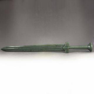 Hand - Carved Chinese Natural Green Hetian Jade Statue - Sword photo