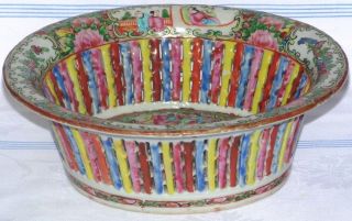 Antique Chinese Export Rose Medallion Bowl Basket Slotted Pierced Reticulated photo