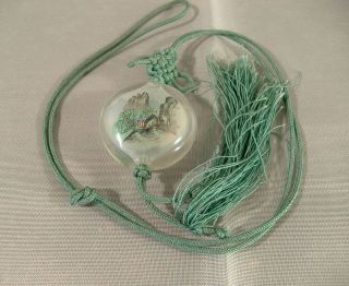 Antique Chinese Inside Glass Landscape Floral Painting Pendant Silk Cord Tassel photo