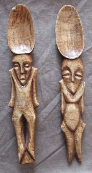 Lega Culture - Antique Male Female Ritual / Ceremonial Spoons - Congo Zaire photo