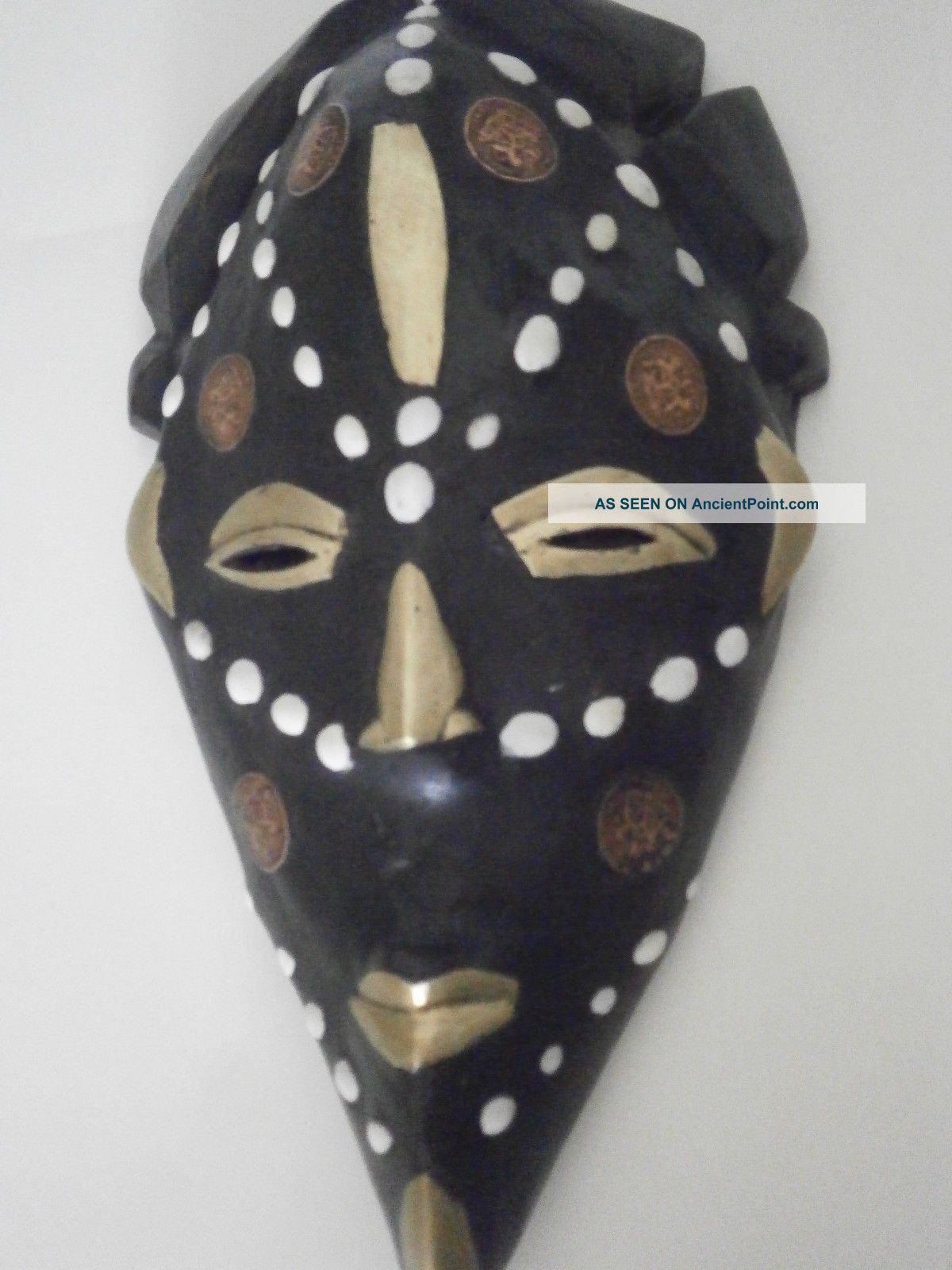Africa Nigerian Wooden Mask With Kobo Coins,  Bronze And Cowrie Shells New Price Masks photo