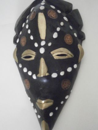 Africa Nigerian Wooden Mask With Kobo Coins,  Bronze And Cowrie Shells New Price photo
