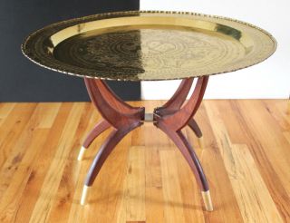Mid Century 60 ' S Danish Modern Spider Leg Teak &solid Brass Folding Tray Table photo